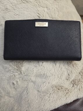 kate spade Black Saffiano Long Wallet with Gold Plaque
